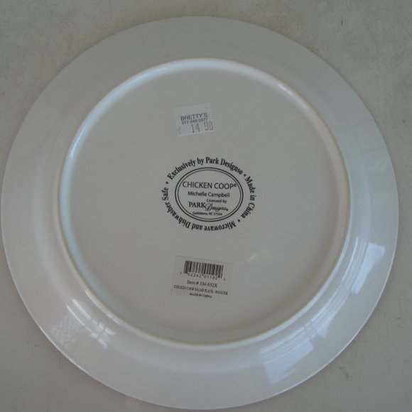 Chicken Coop 8 inch Salad Plate with Rooster Motif and red trim - Picture 2 of 6